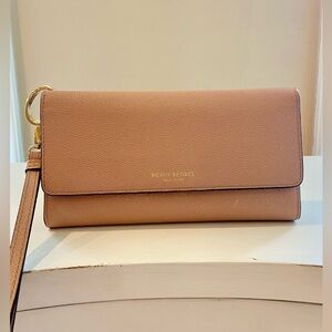 Henri Bendel Wristlet Organizer Saffiano Leather Warm Tan/Blush Pink Vintage
